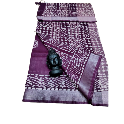 Khadi linen batik print saree SILK ZONE