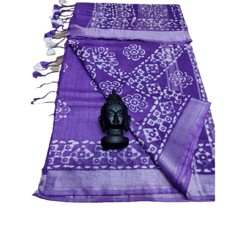 Khadi linen batik print saree SILK ZONE