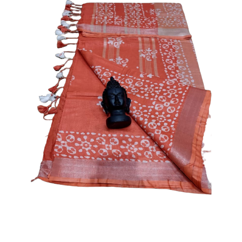 Khadi linen batik print saree SILK ZONE