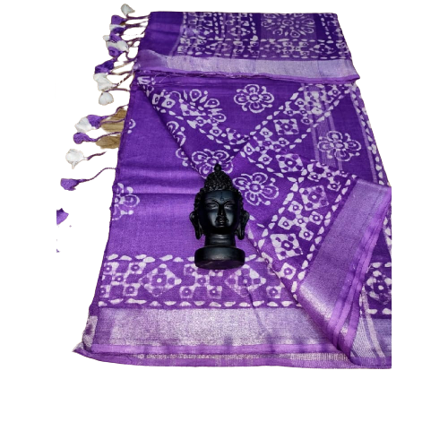 Khadi linen batik print saree SILK ZONE