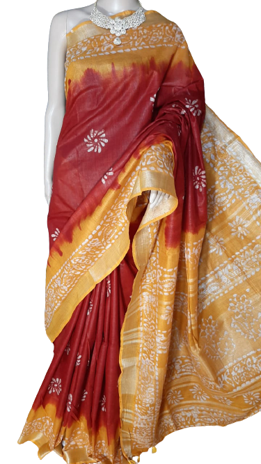 Khadi linen batik print saree MJ Handlooms