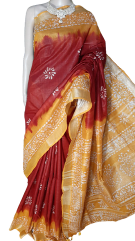 Khadi linen batik print saree MJ Handlooms