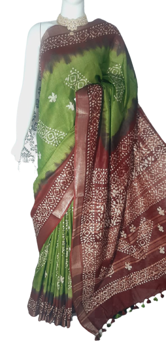 Khadi linen batik print saree MJ Handlooms