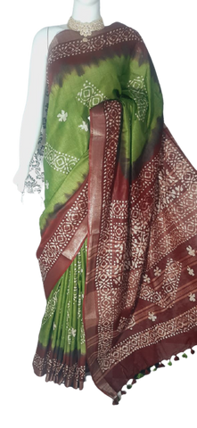 Khadi linen batik print saree MJ Handlooms