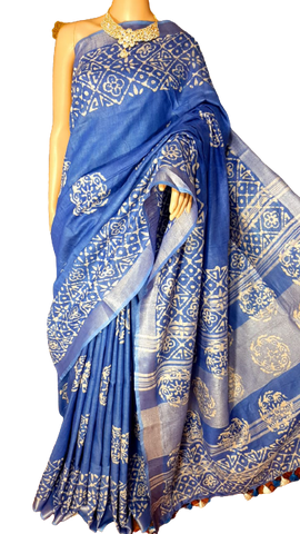 Khadi linen batik print saree MJ Handlooms