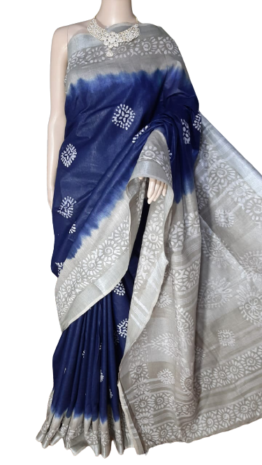 Khadi linen batik print saree MJ Handlooms