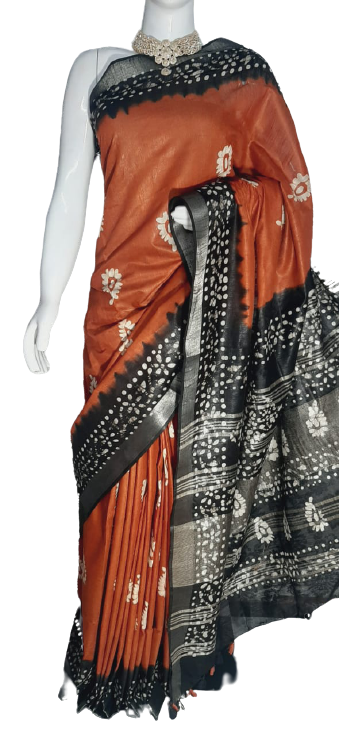 Khadi linen batik print saree MJ Handlooms