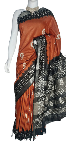 Khadi linen batik print saree MJ Handlooms