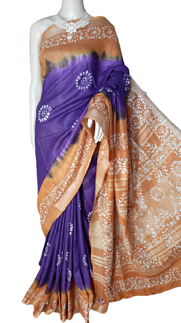 Khadi linen batik print saree MJ Handlooms