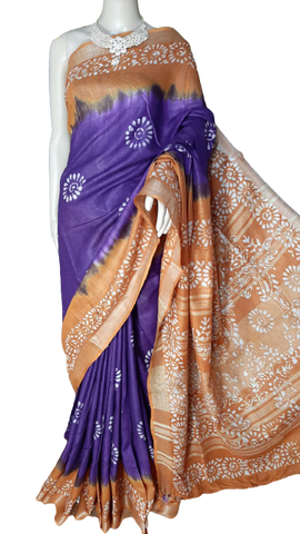 Khadi linen batik print saree MJ Handlooms