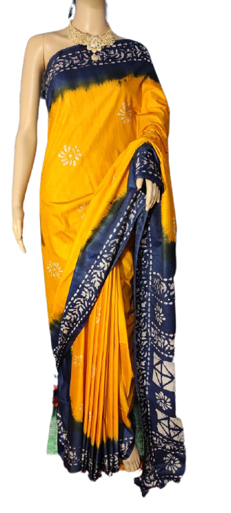 Khadi linen batik print saree MJ Handlooms