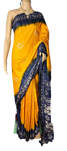 Khadi linen batik print saree MJ Handlooms