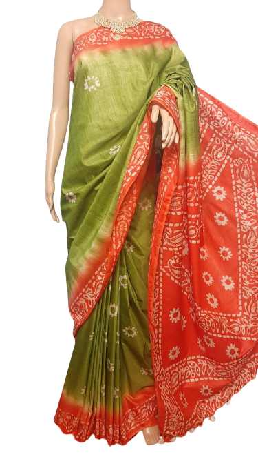 Khadi linen batik print saree MJ Handlooms