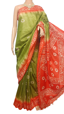 Khadi linen batik print saree MJ Handlooms