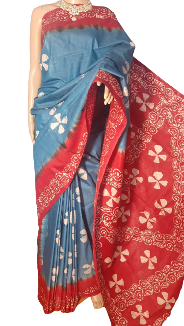 Khadi linen batik print saree MJ Handlooms