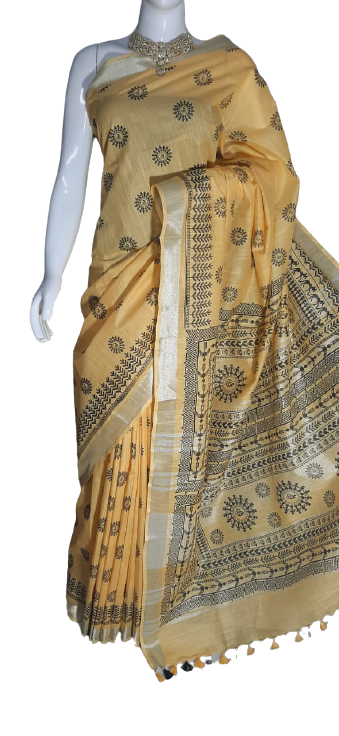 Khadi linen batik print saree MJ Handlooms