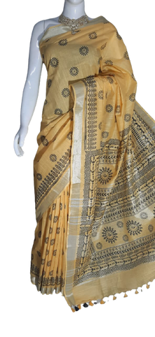 Khadi linen batik print saree MJ Handlooms