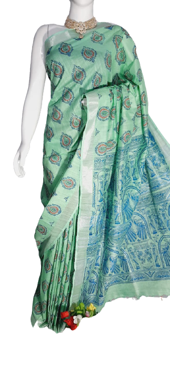 Khadi linen batik print saree MJ Handlooms