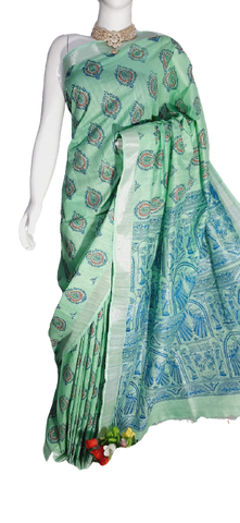 Khadi linen batik print saree MJ Handlooms