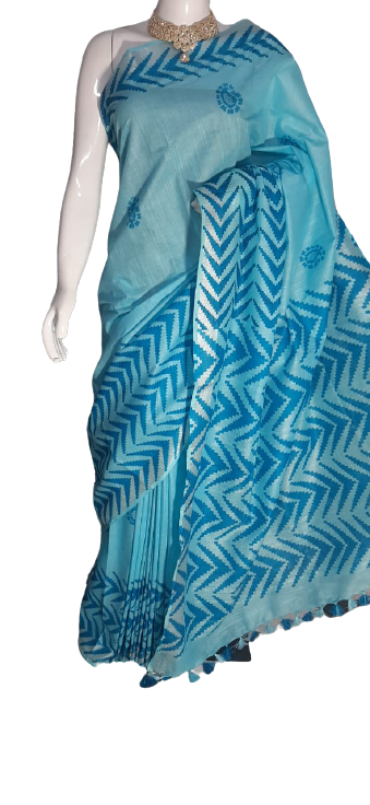 Khadi linen batik print saree MJ Handlooms