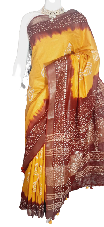 Khadi linen batik print saree MJ Handlooms