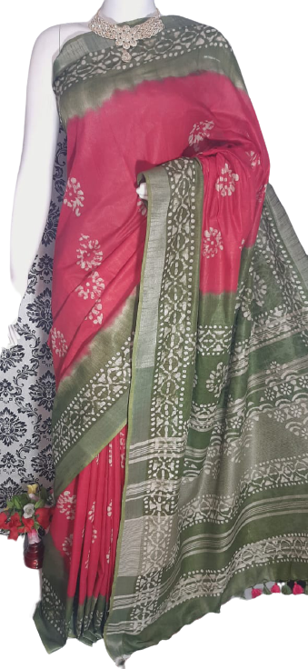 Khadi linen batik print saree MJ Handlooms