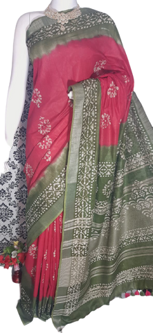 Khadi linen batik print saree MJ Handlooms