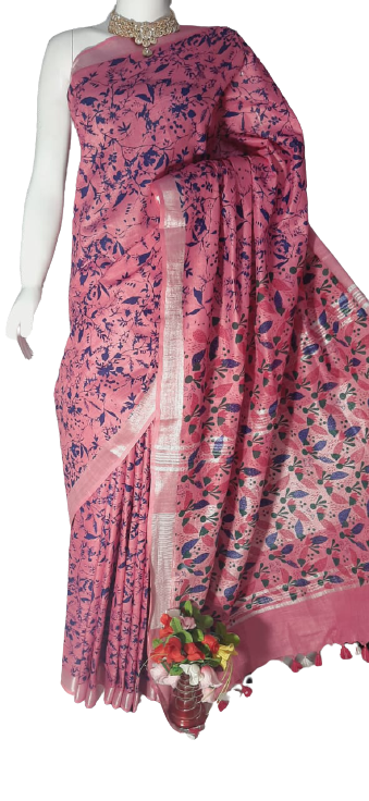 Khadi Linen batik print saree MJ Handlooms