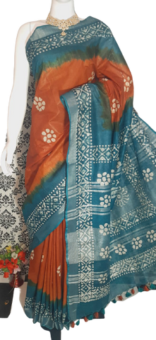 Khadi linen batik print saree MJ Handlooms