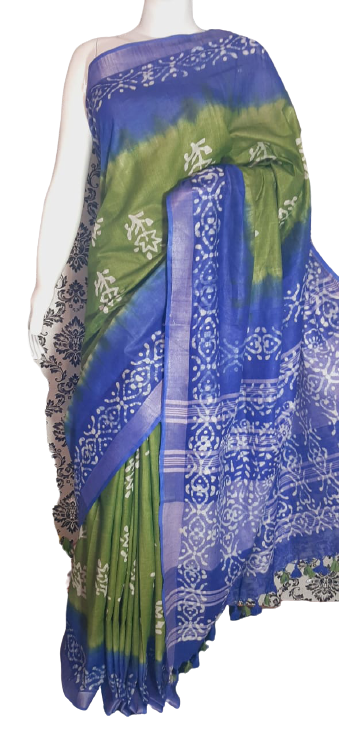 Khadi linen batik print saree MJ Handlooms