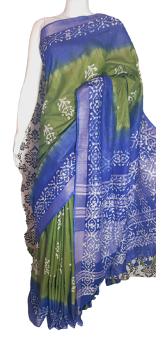 Khadi linen batik print saree MJ Handlooms