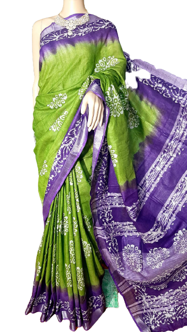 Khadi linen bartik print saree MJ Handlooms