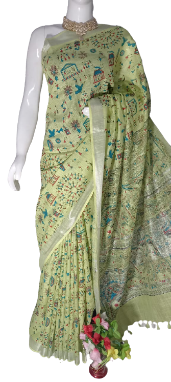 Khadi linen batik print saree MJ Handlooms