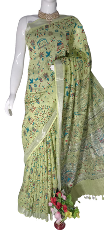 Khadi linen batik print saree MJ Handlooms