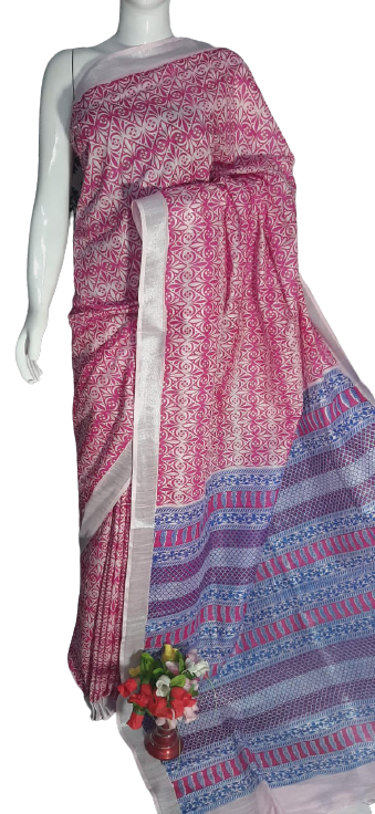 Khadi linen bartik print saree MJ Handlooms