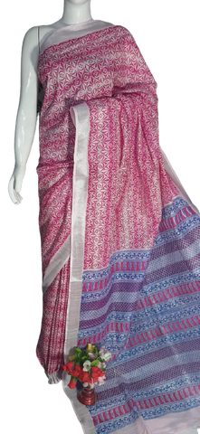 Khadi linen bartik print saree MJ Handlooms