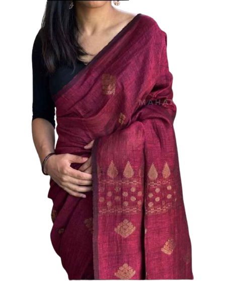 Linen embroidery saree SILK ZONE