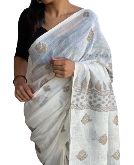 Linen embroidery saree SILK ZONE