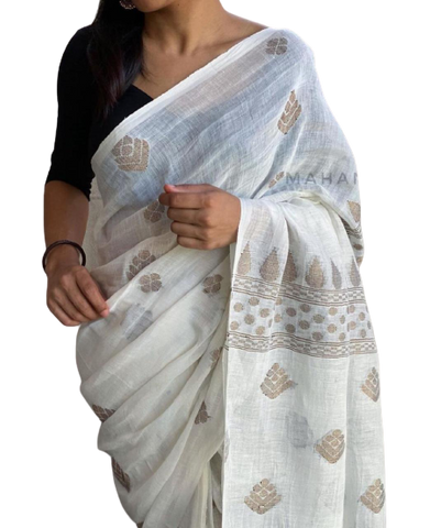 Linen embroidery saree SILK ZONE