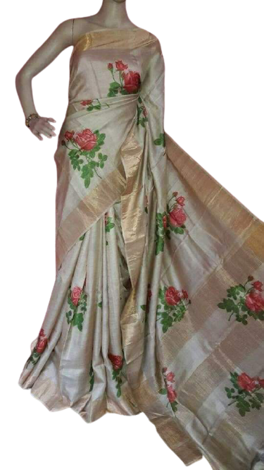 Pure Tussar Silk print saree