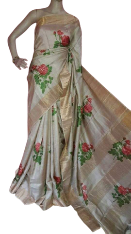 Pure Tussar Silk print saree