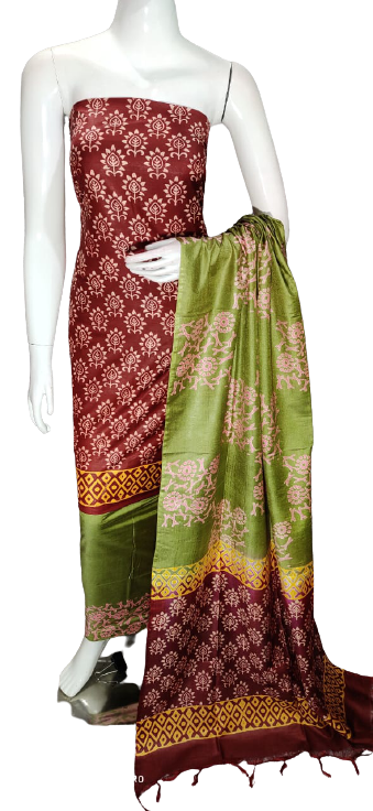 Soft silk hand block discharge print suit SILK ZONE