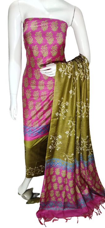 Soft silk hand block discharge print suit SILK ZONE