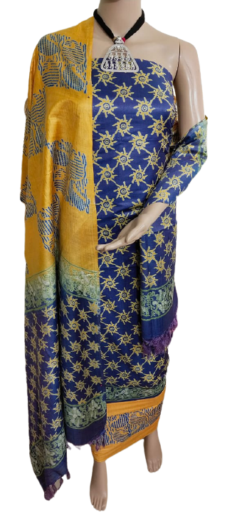 Soft silk hand block discharge print suit SILK ZONE