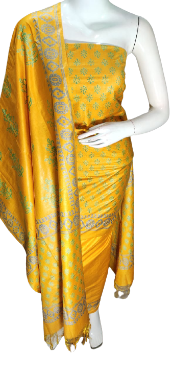 Soft silk hand block discharge print suit SILK ZONE