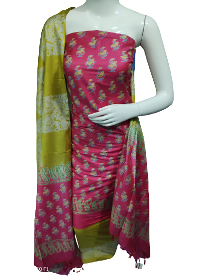 Soft silk hand block discharge print suit SILK ZONE