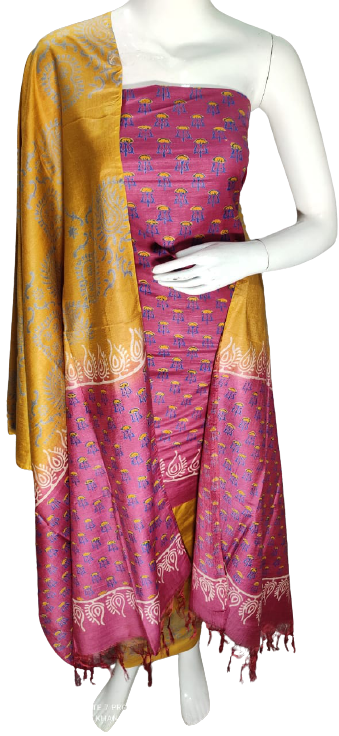 Soft silk hand block discharge print suit SILK ZONE