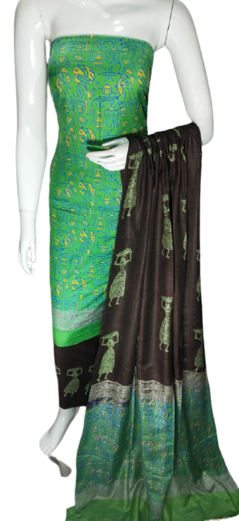 Soft silk hand block discharge print suit SILK ZONE