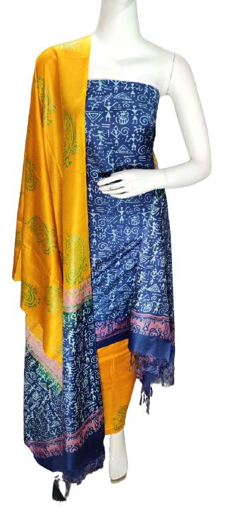 Soft silk hand block discharge print suit SILK ZONE