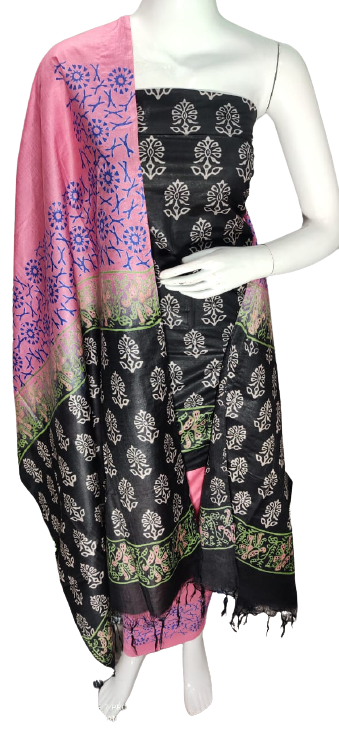 Soft silk hand block discharge print suit SILK ZONE